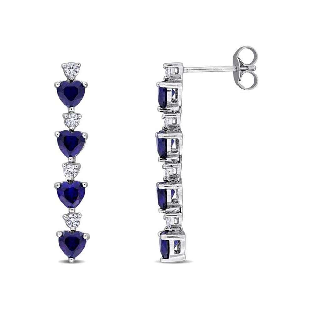 2.48 Carat (ctw) Lab-Created Blue & White Sapphire Dangle Heart Earrings Silver